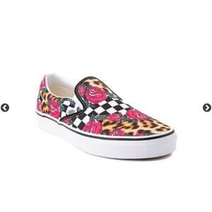 NEW Vans Womens Classic Slip On Rose Animal Checkerboard Low Sneaker Shoes 5